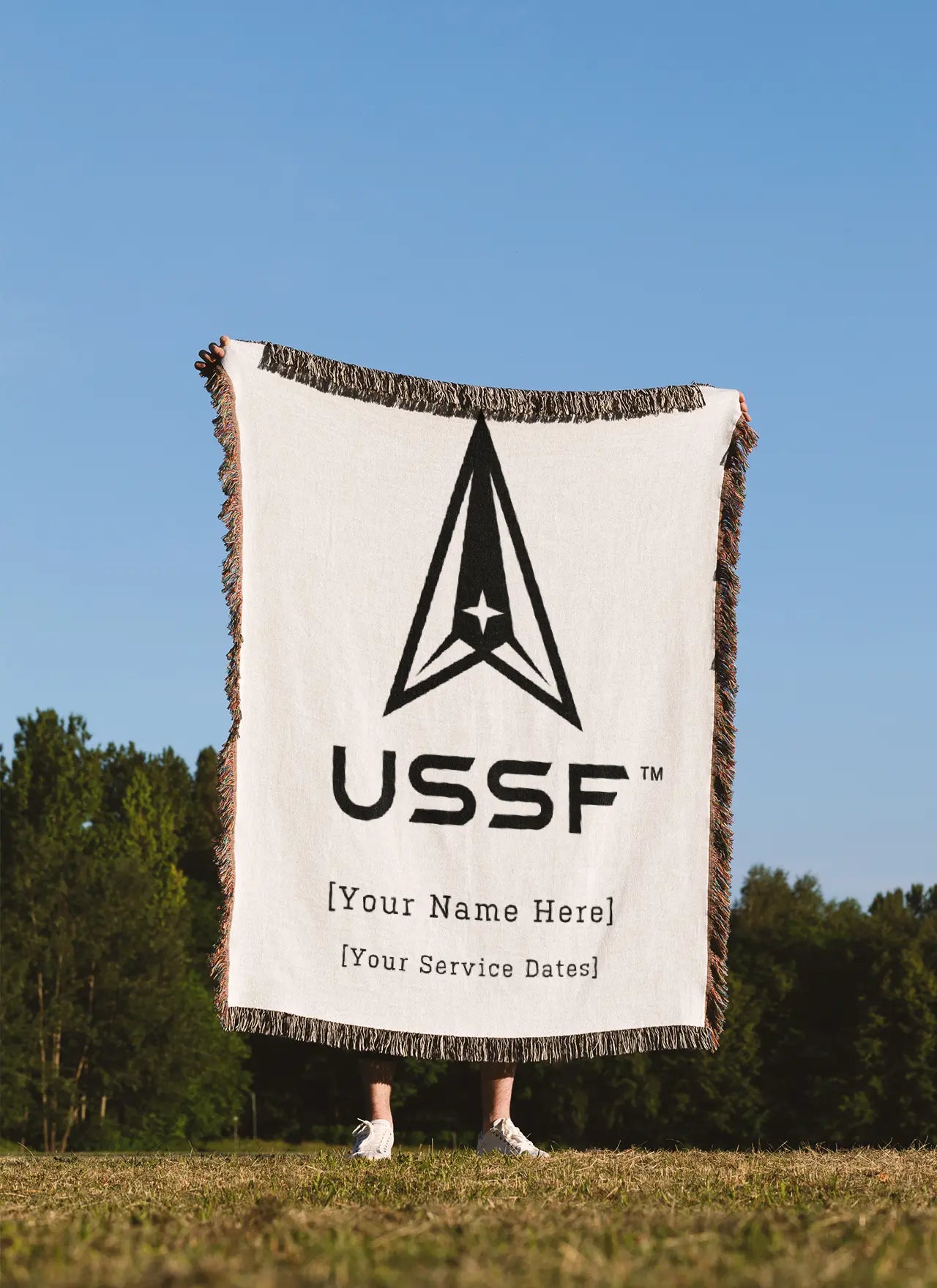 Officially Licensed U.S. Space Force Woven Blanket – White USSF Logo
