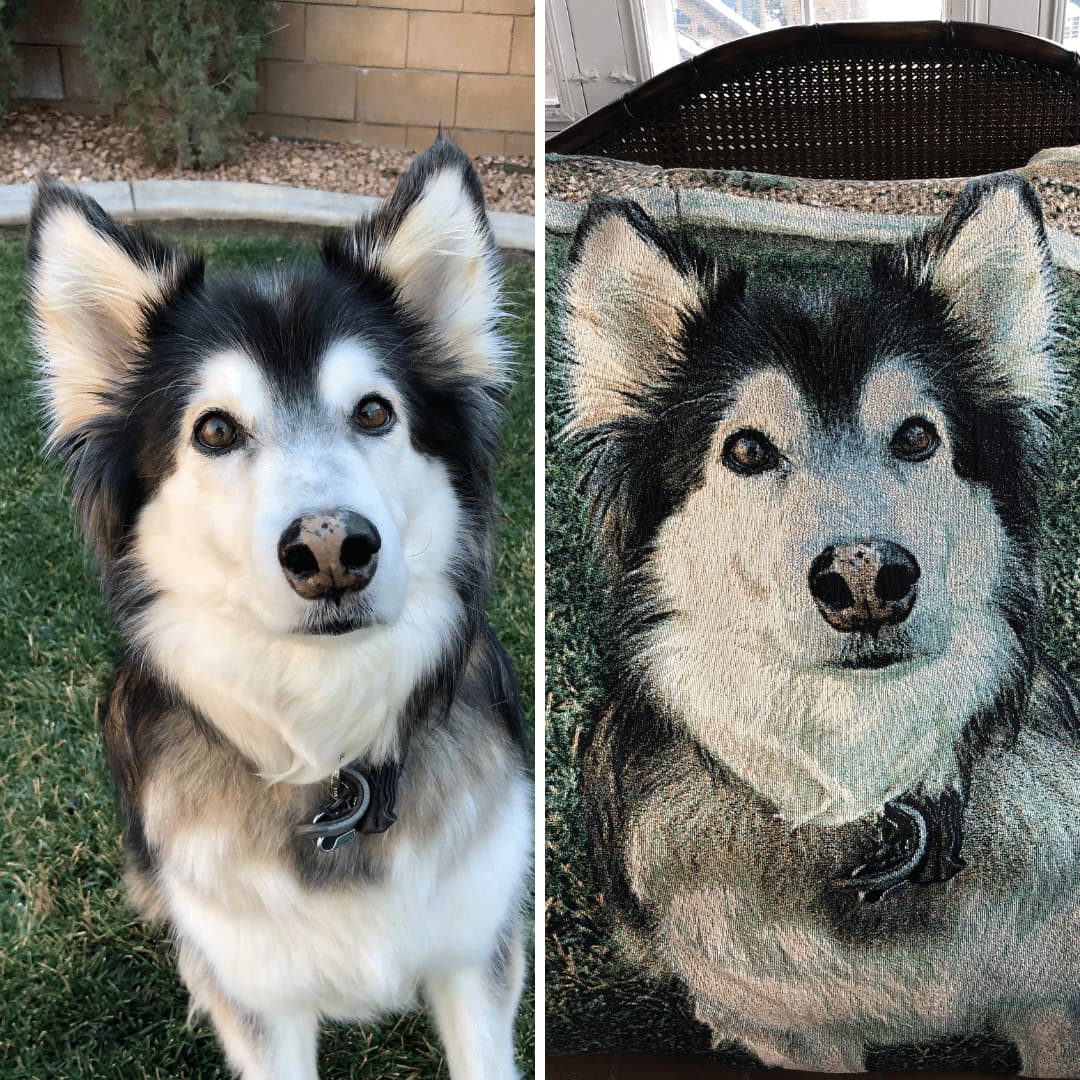 Custom Pet Portrait Woven Blanket - Personalized Cotton Throw for Pet Photos