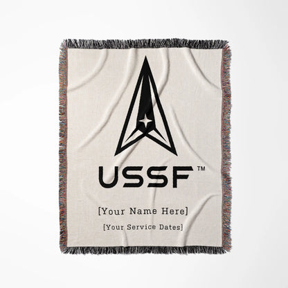 Officially Licensed U.S. Space Force Woven Blanket – White USSF Logo