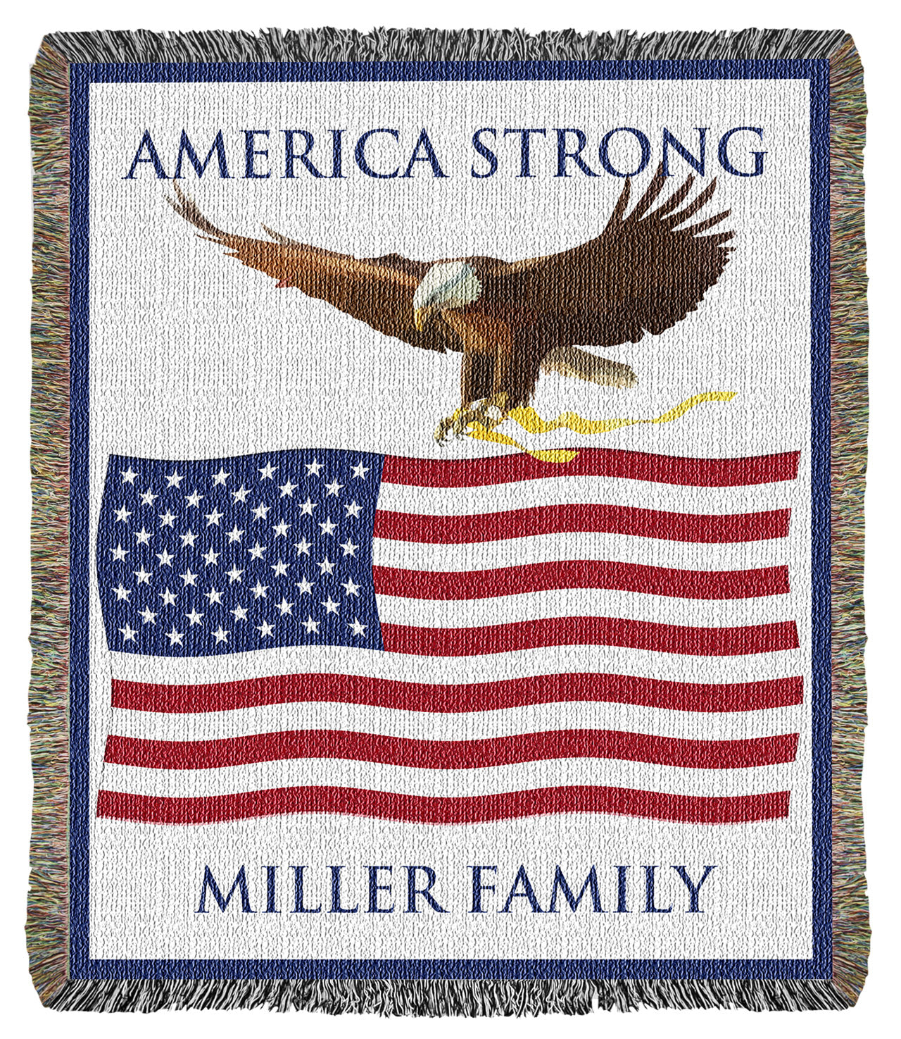 AMERICA STRONG Personalized American Family Flag Woven Blanket