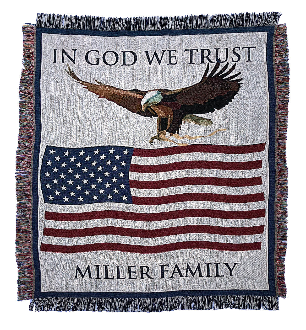 Personalized American Family Flag Woven Blanket