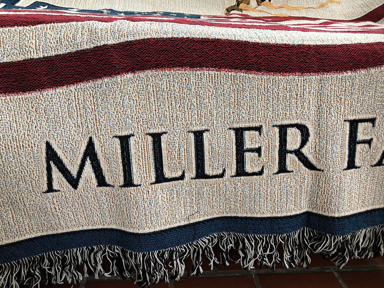 Personalized American Family Flag Woven Blanket