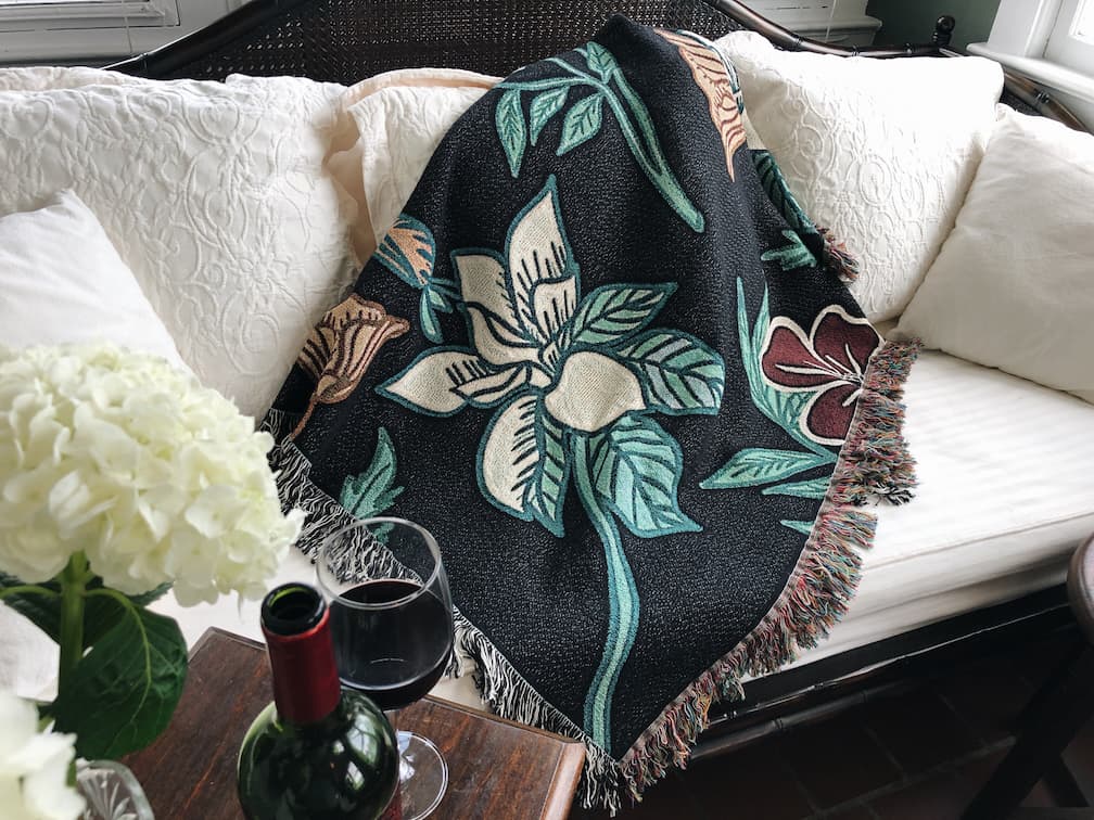 Gothic Dark Academia Floral Print Throw Blanket