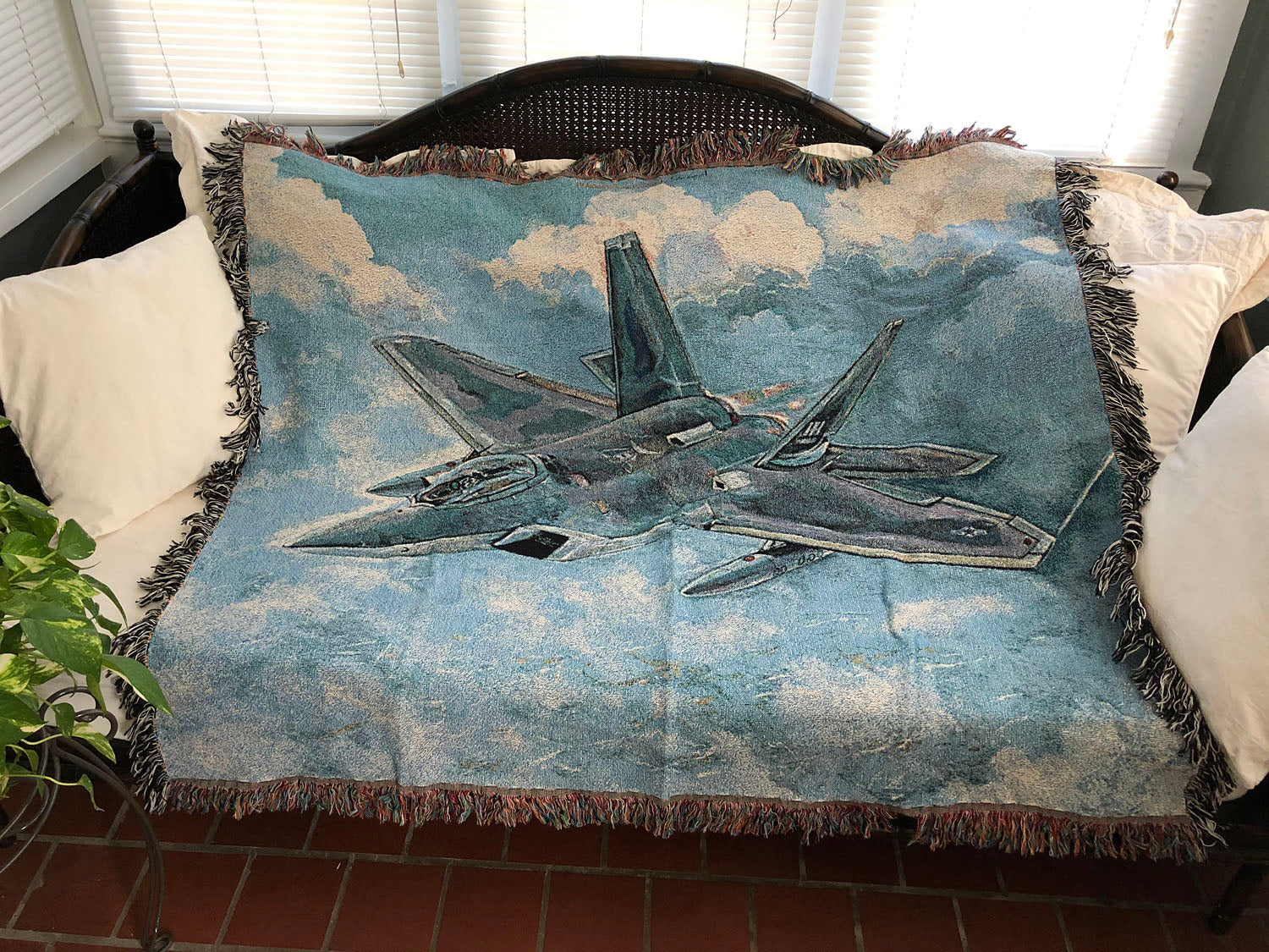 Manta tejida con pintura del Raptor F-22