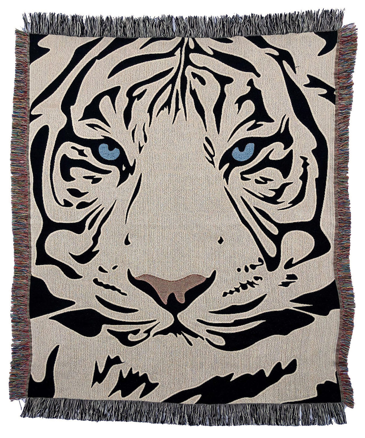 White Tiger Woven Blanket Throw